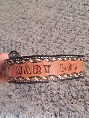 Personalized Leather Belt - "MARY LOU" - Tan & Dark Brown